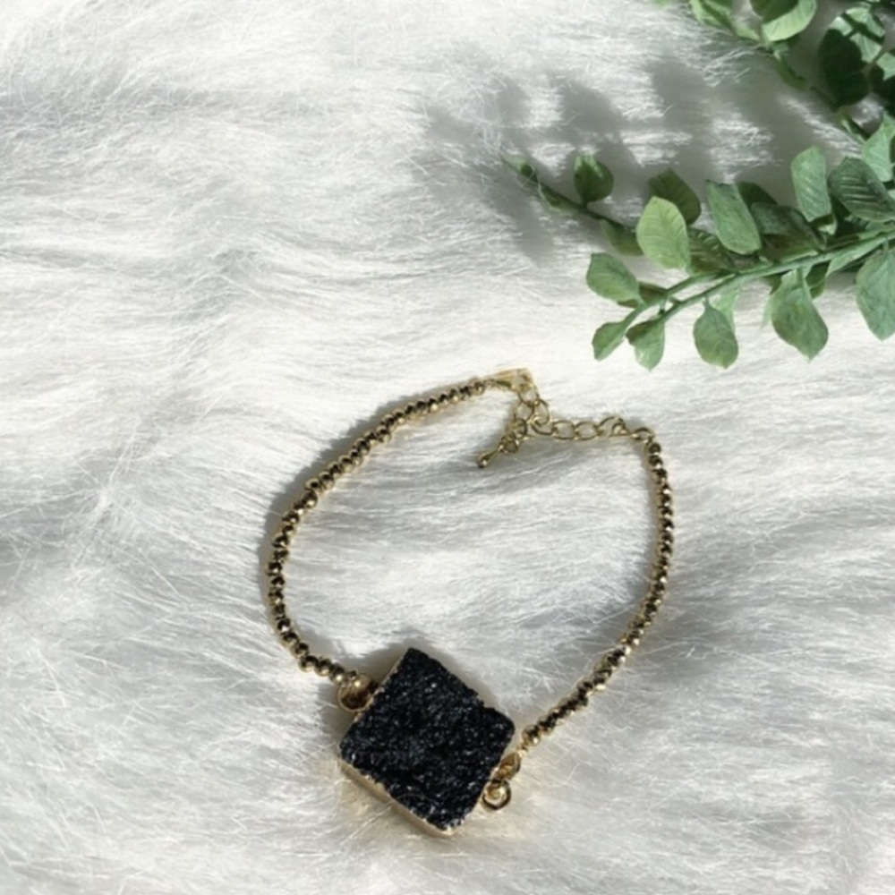 Black and Gold Druzy Crystal Bracelet Handmade